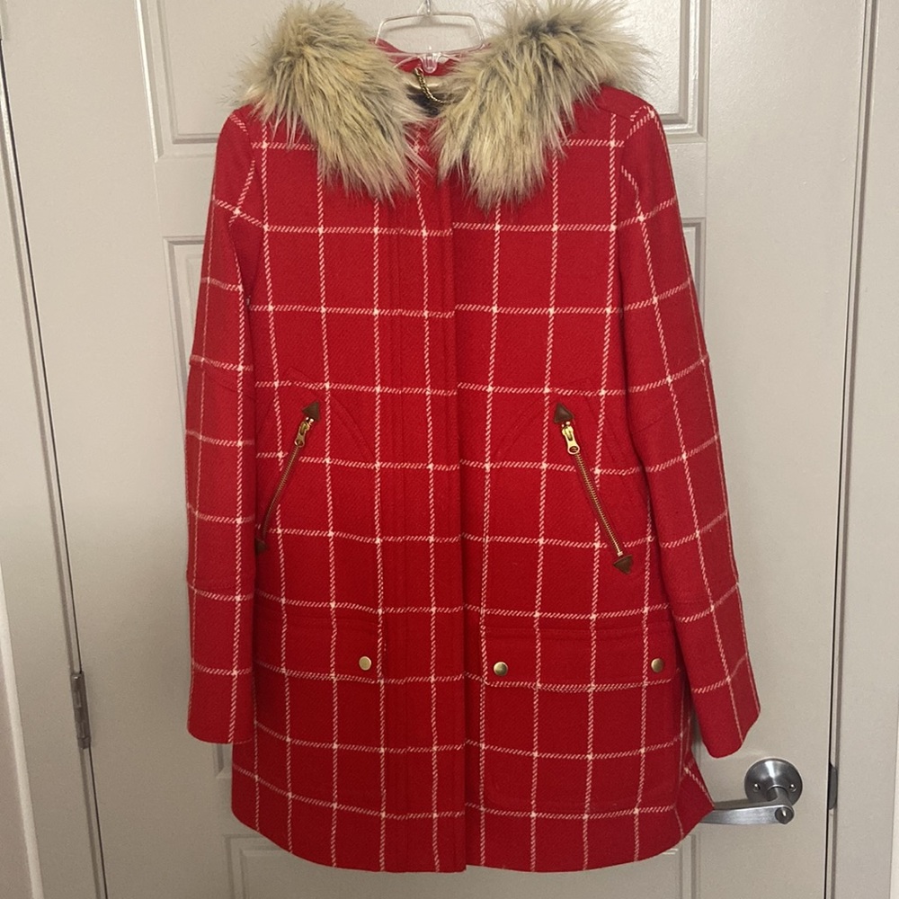 Jcrew château parka in stadium cloth wool (red window-pane, 6)